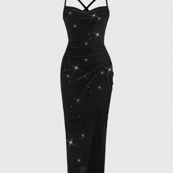 π€ SHEIN Girlism Elegant Velvet Draped Neck Ruched Bodycon Dress β Size 12Y NWOT - Picture 1 of 13